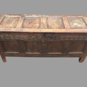 Antique four panel coffer with carved front M-S 1713