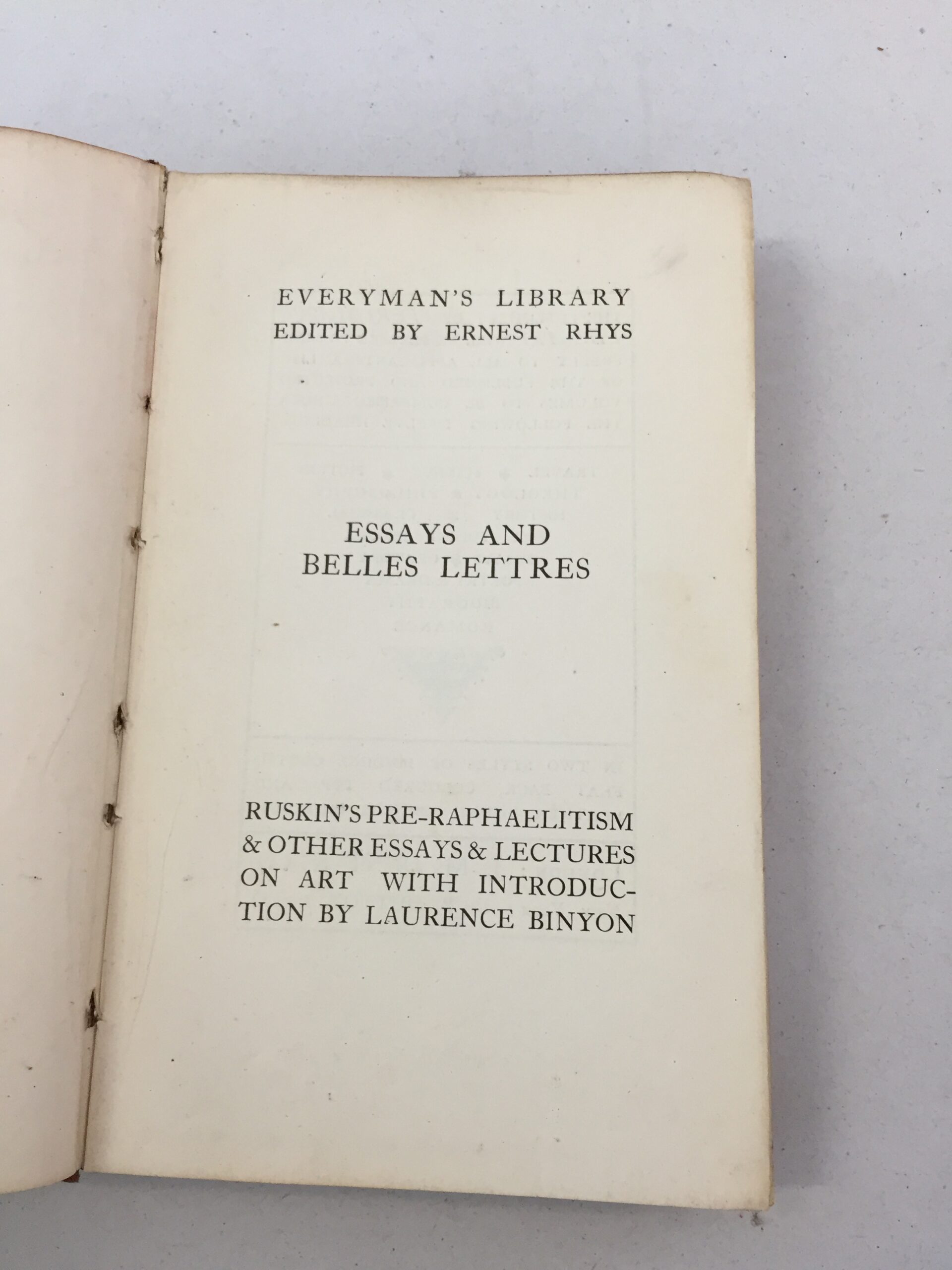 Pre-Raphaelitism & Other Essays & Lectures on Art John Ruskin Everyman's Library series