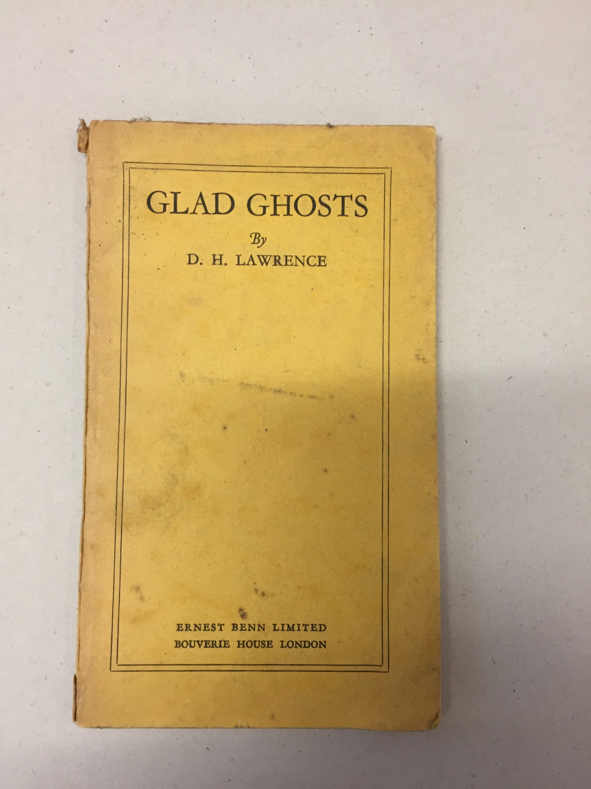 rare first edition softcover copy of Glad Ghosts by D.H. Lawrence, published by Ernest Benn Limited in London in 1926