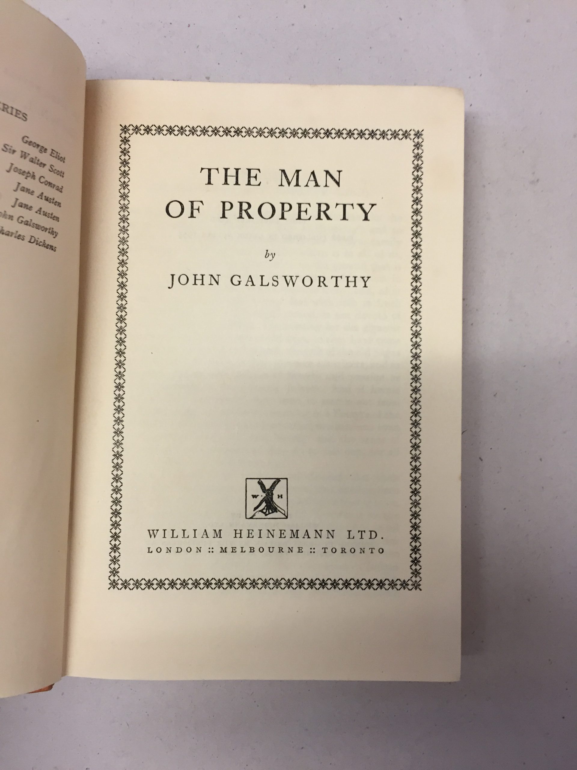 The Man of Property by John Galsworthy, published by William Heinemann Ltd