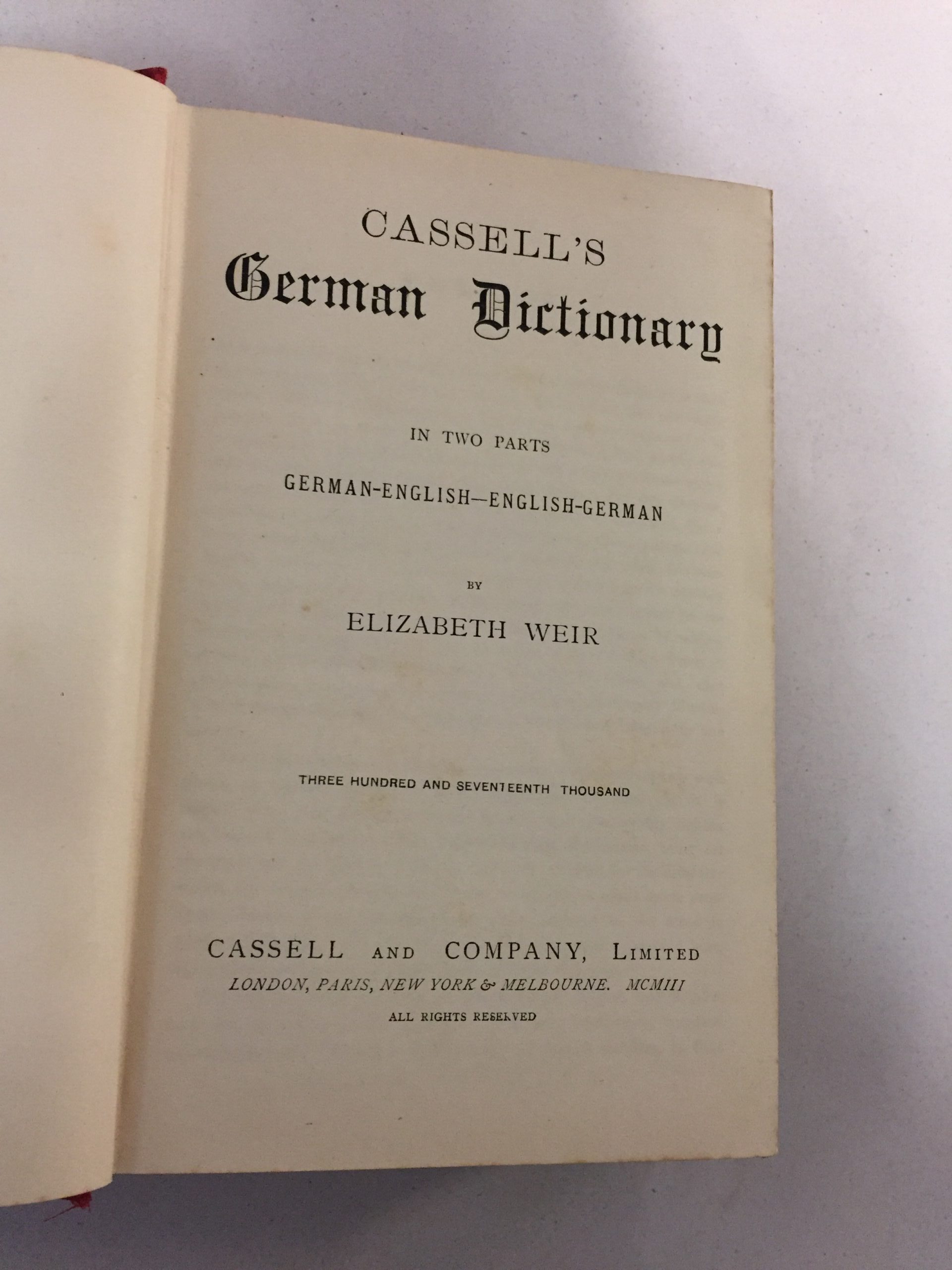 1903 edition of Cassell's German Dictionary compiled by Elizabeth Weir