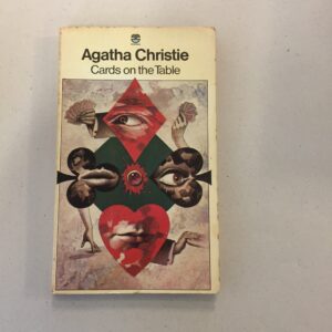 Fontana paperback edition of Agatha Christie's mystery novel Cards on the Table, featuring surrealist cover art by Tom Adams