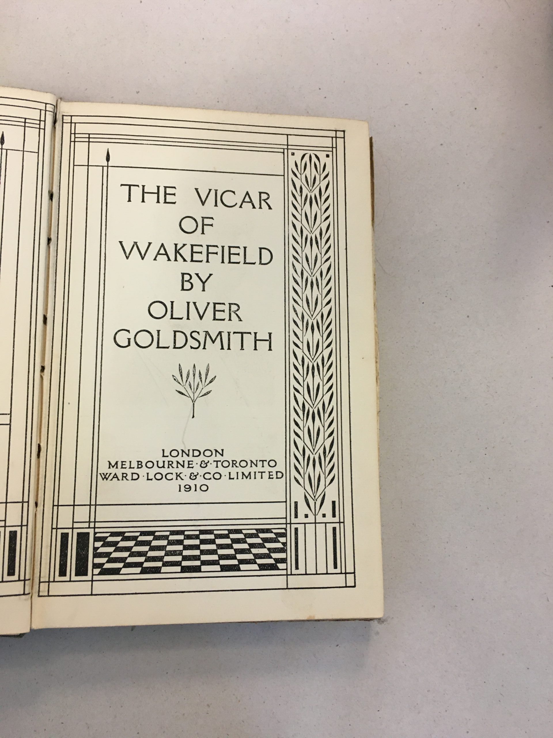 1910 edition of The Vicar of Wakefield by Oliver Goldsmith, published by Ward, Lock & Co. Limited.