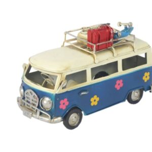 Dark Blue Camper Van with Flowers - 17cm