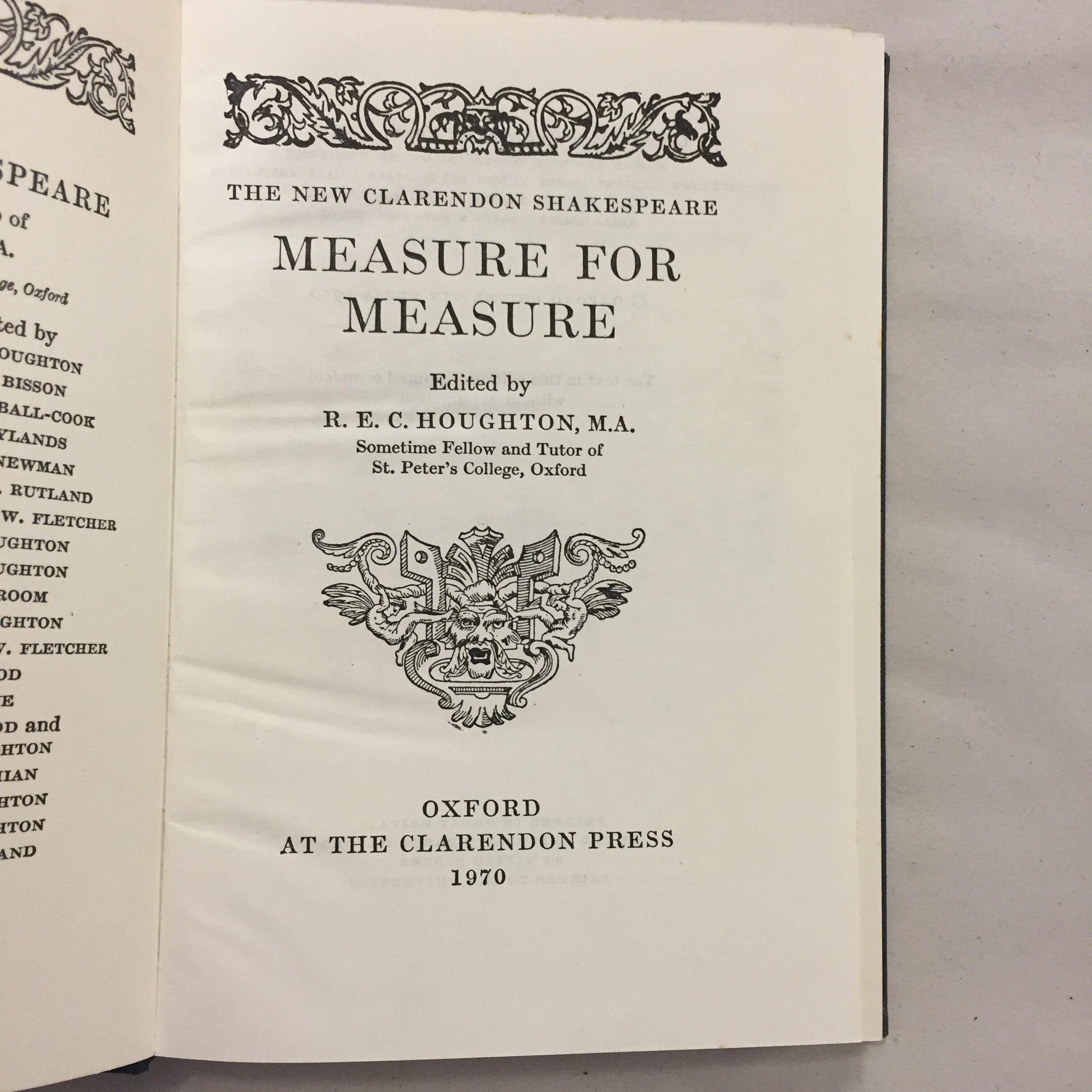1970 edition of Measure for Measure from The New Clarendon Shakespeare series.
